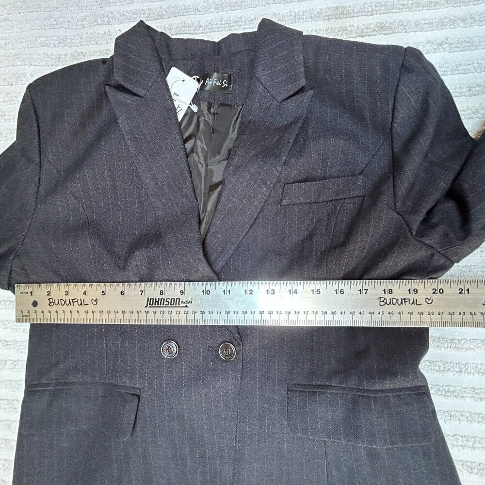 Ai Fei Si Lisueyne Pinstripe 2 Button Double Breasted Suit Jacket XL Black New - Picture 7 of 9